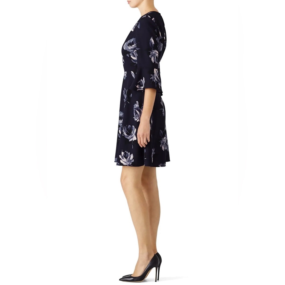 Kate Spade Night Rose Crepe Dress Size 4 NWT Navy Floral Bell Sleeve A-Line - Picture 4 of 9
